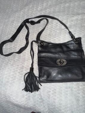Black Leather Crossbody Bag with Tassel